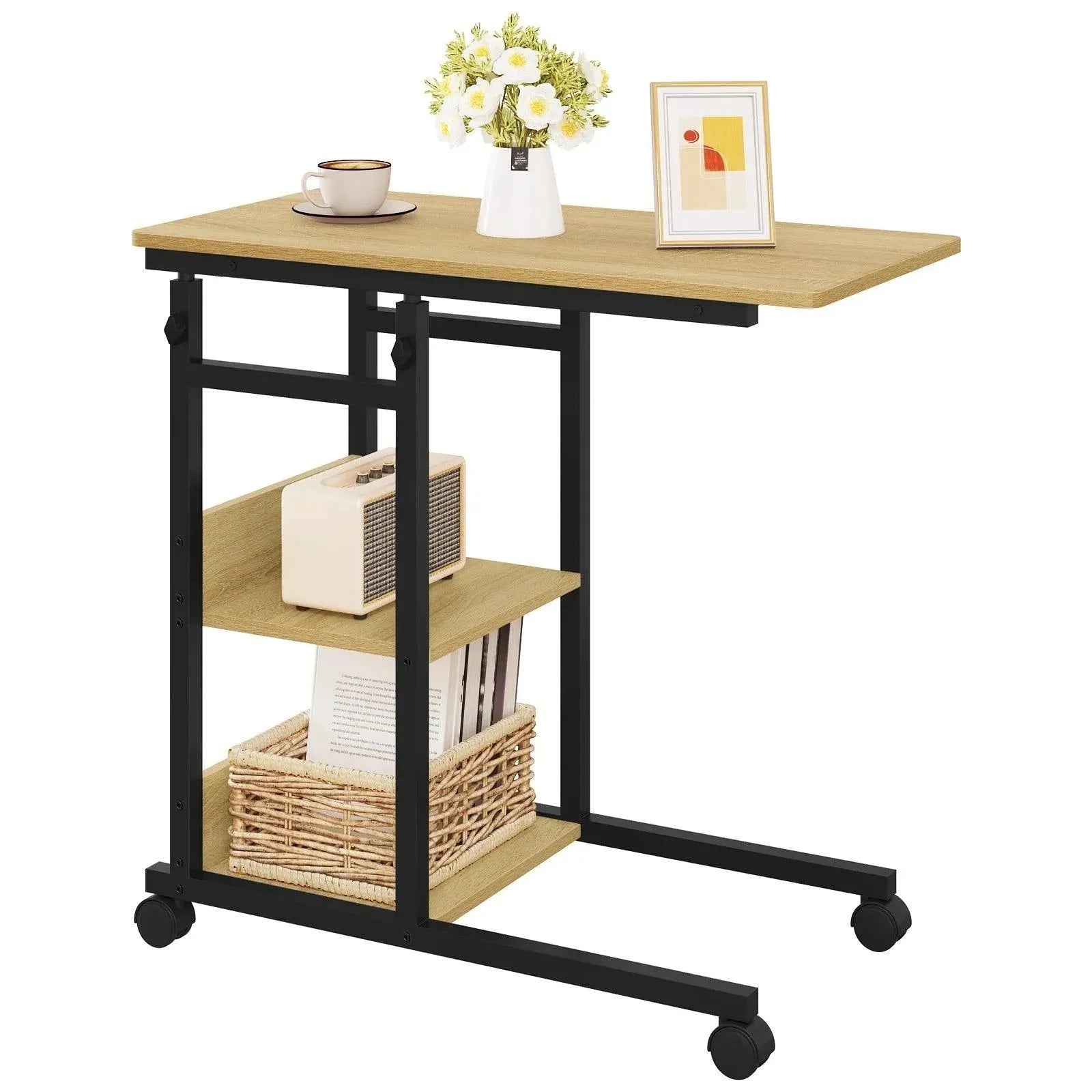 Feronza™ C-Vormige Bijzettafel - Hoogte Verstelbare Koffietafel met Wielen voor Bed, Sofa en Laptop - Feronza
